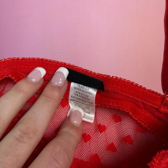 Rampage Y2K red sheer lingerie top with floral lace detailing and heart pattern - Picture 8 of 8